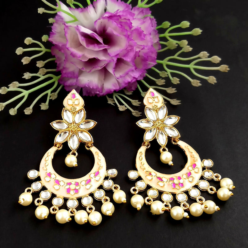 PARSHWAM Peach Glossy Meenakari Pearl Drop Earring