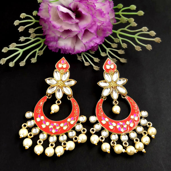 PARSHWAM Red Glossy Meenakari Pearl Drop Earring