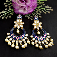 PARSHWAM Blue Glossy Meenakari Pearl Drop Earring