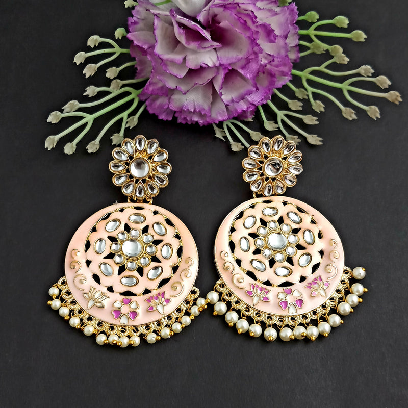 PARSHWAM Peach Glossy Meenakari Pearl Drop Jhumki