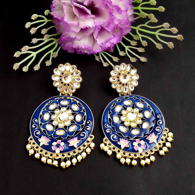 PARSHWAM Blue Glossy Meenakari Pearl Drop Jhumki