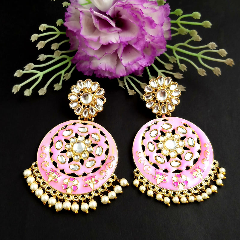 PARSHWAM Light Pink Glossy Meenakari Pearl Drop Jhumki