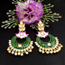 PARSHWAM Dark Green Glossy Meenakari Pearl Drop Jhumki