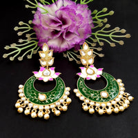 PARSHWAM Dark Green Glossy Meenakari Pearl Drop Jhumki