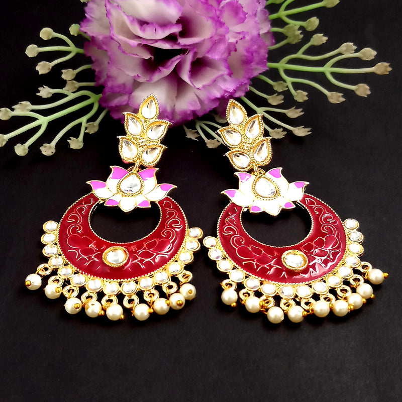 PARSHWAM Pink Glossy Meenakari Pearl Drop Jhumki