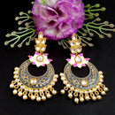 PARSHWAM Grey Glossy Meenakari Pearl Drop Jhumki