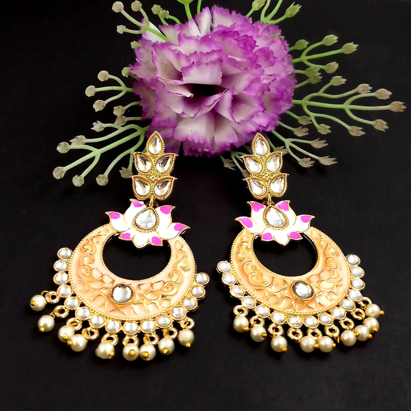 PARSHWAM Peach Glossy Meenakari Pearl Drop Jhumki