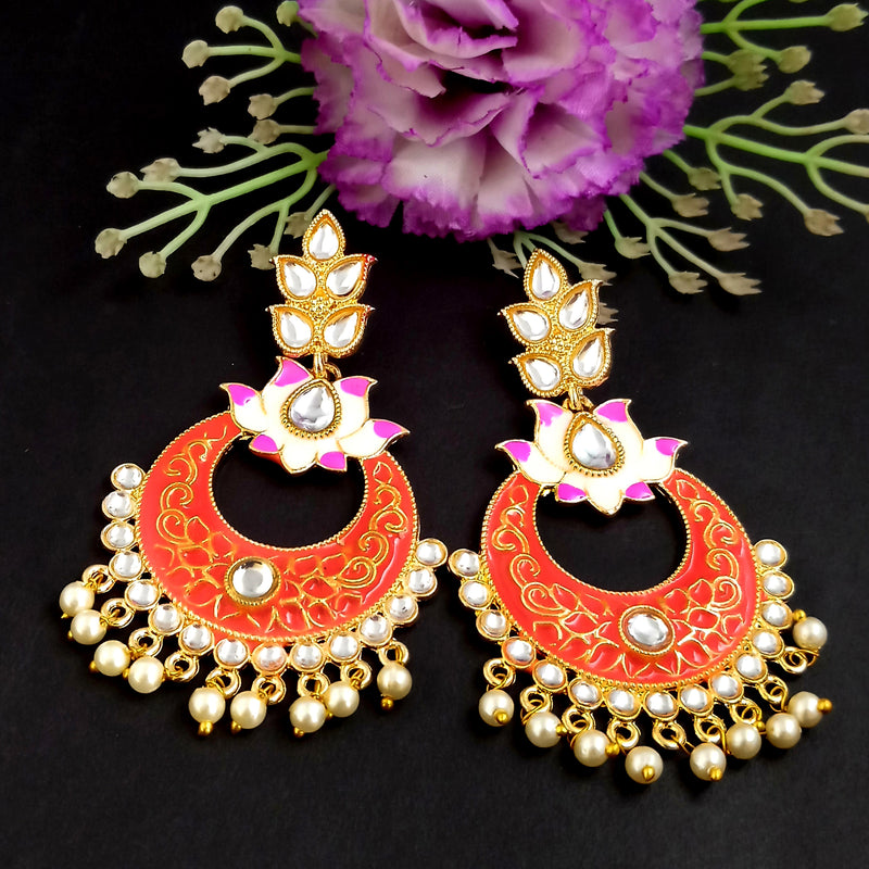 PARSHWAM Red Glossy Meenakari Pearl Drop Jhumki