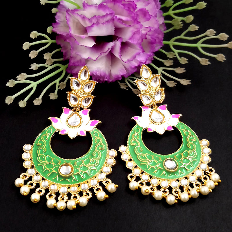 PARSHWAM Light Green Glossy Meenakari Pearl Drop Jhumki