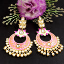 PARSHWAM Light Pink Glossy Meenakari Pearl Drop Jhumki