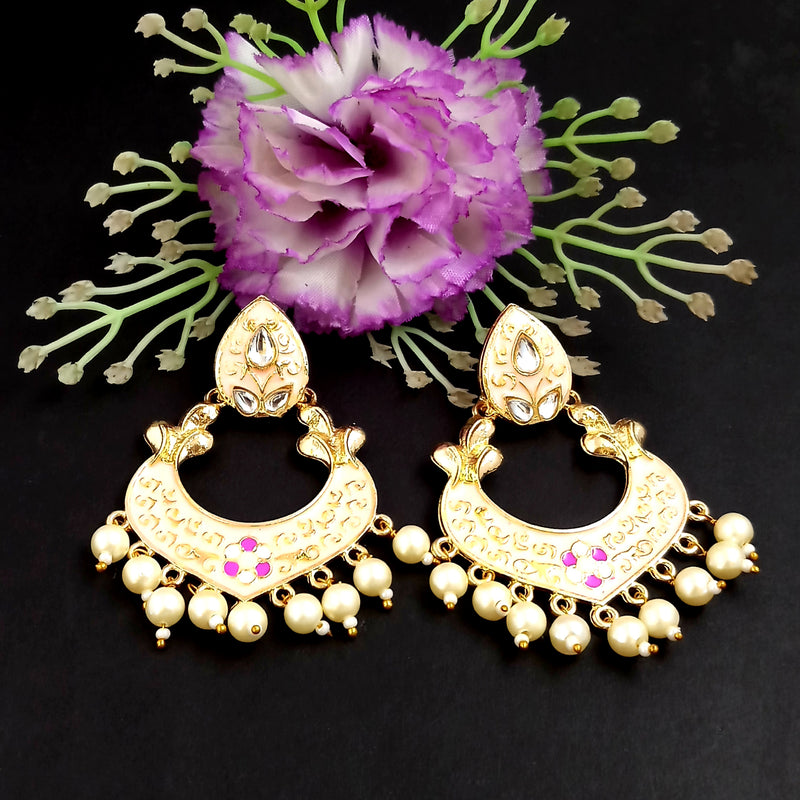 PARSHWAM Peach Glossy Meenakari Pearl Drop Jhumki