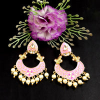 PARSHWAM Light Pink Glossy Meenakari Pearl Drop Jhumki
