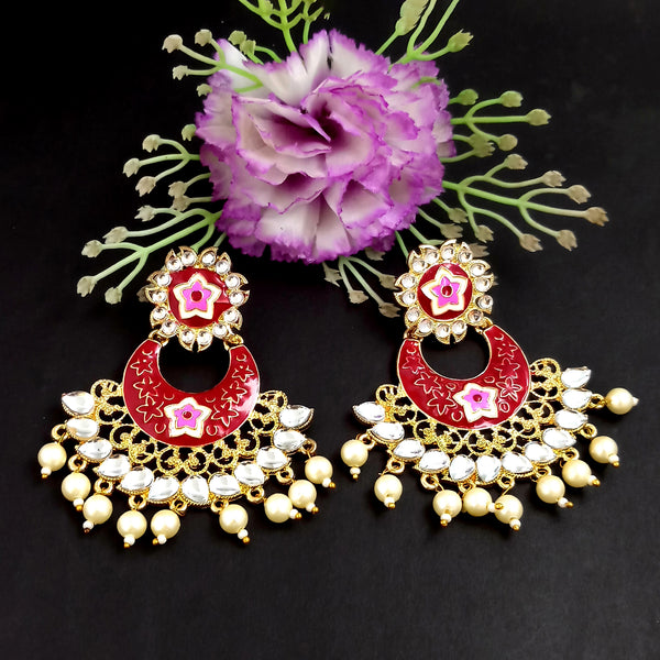 PARSHWAM Pink Glossy Meenakari Pearl Drop Jhumki