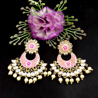 PARSHWAM Light Pink Glossy Meenakari Pearl Drop Jhumki