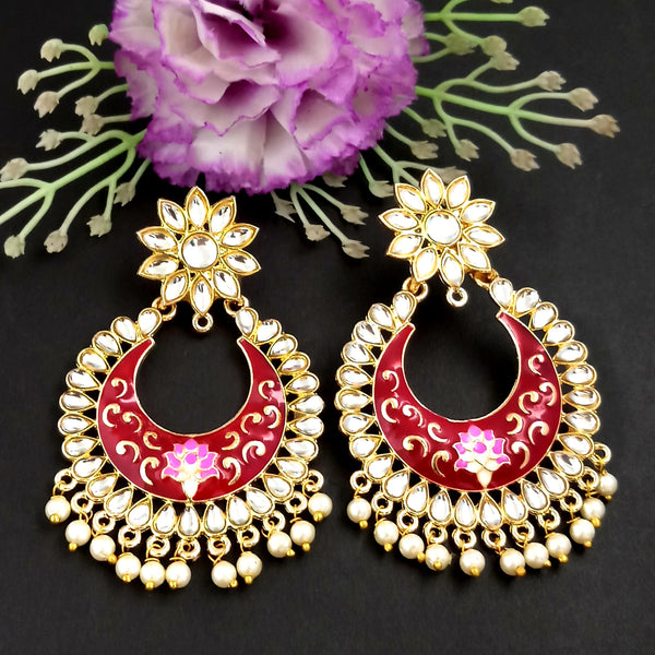 PARSHWAM Pink Glossy Meenakari Pearl Drop Jhumki