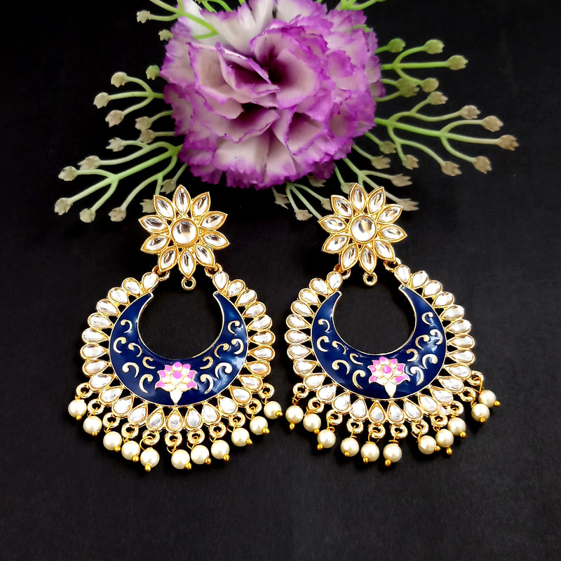 PARSHWAM Blue Glossy Meenakari Pearl Drop Jhumki