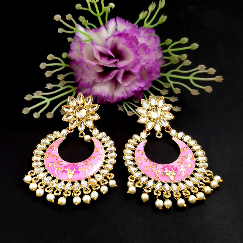 PARSHWAM Light Pink Glossy Meenakari Pearl Drop Jhumki