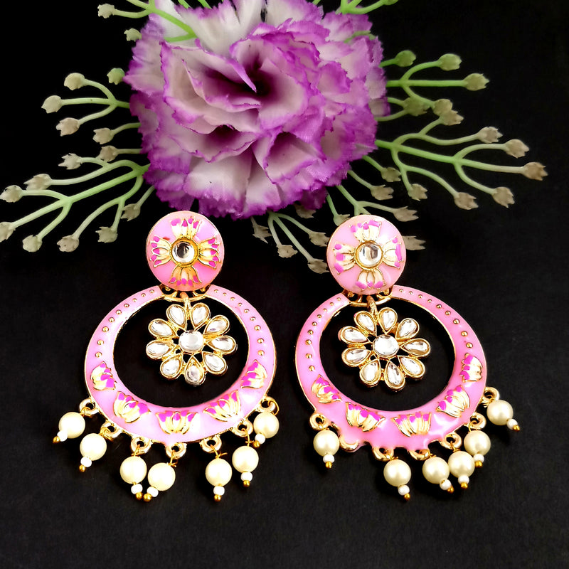 PARSHWAM Light Pink Glossy Meenakari Pearl Drop Jhumki