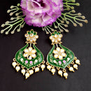 PARSHWAM Dark Green Glossy Meenakari Pearl Drop Jhumki