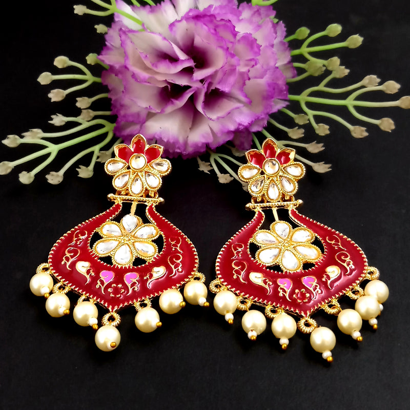 PARSHWAM Pink Glossy Meenakari Pearl Drop Jhumki