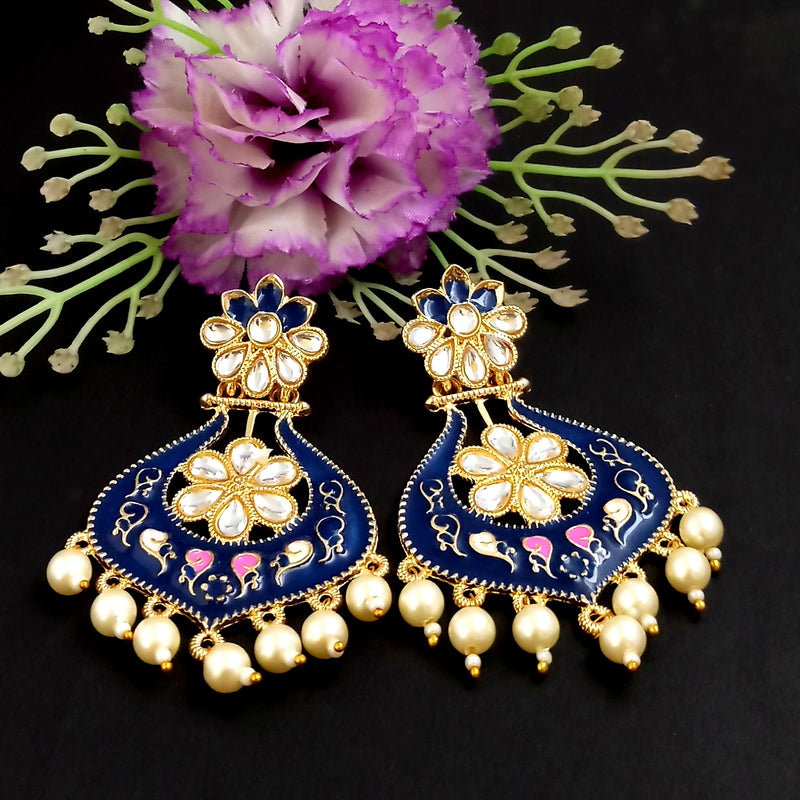 PARSHWAM Blue Glossy Meenakari Pearl Drop Jhumki