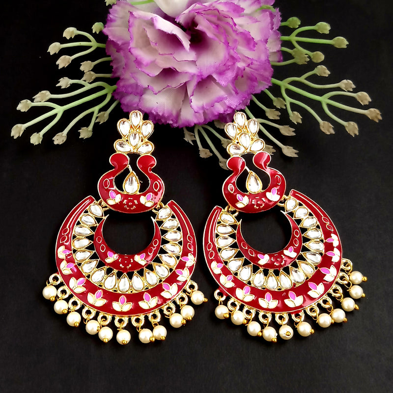 PARSHWAM Pink Glossy Meenakari Pearl Drop Jhumki