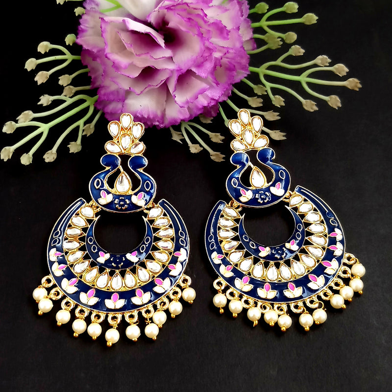 PARSHWAM Blue Glossy Meenakari Pearl Drop Jhumki