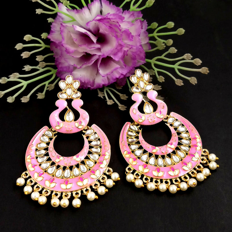 PARSHWAM Light Pink Glossy Meenakari Pearl Drop Jhumki