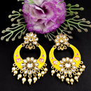 PARSHWAM Yellow Glossy Meenakari Pearl Drop Jhumki