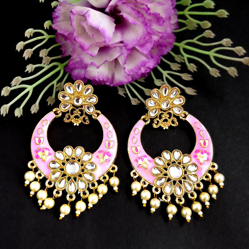 PARSHWAM Light Pink Glossy Meenakari Pearl Drop Jhumki