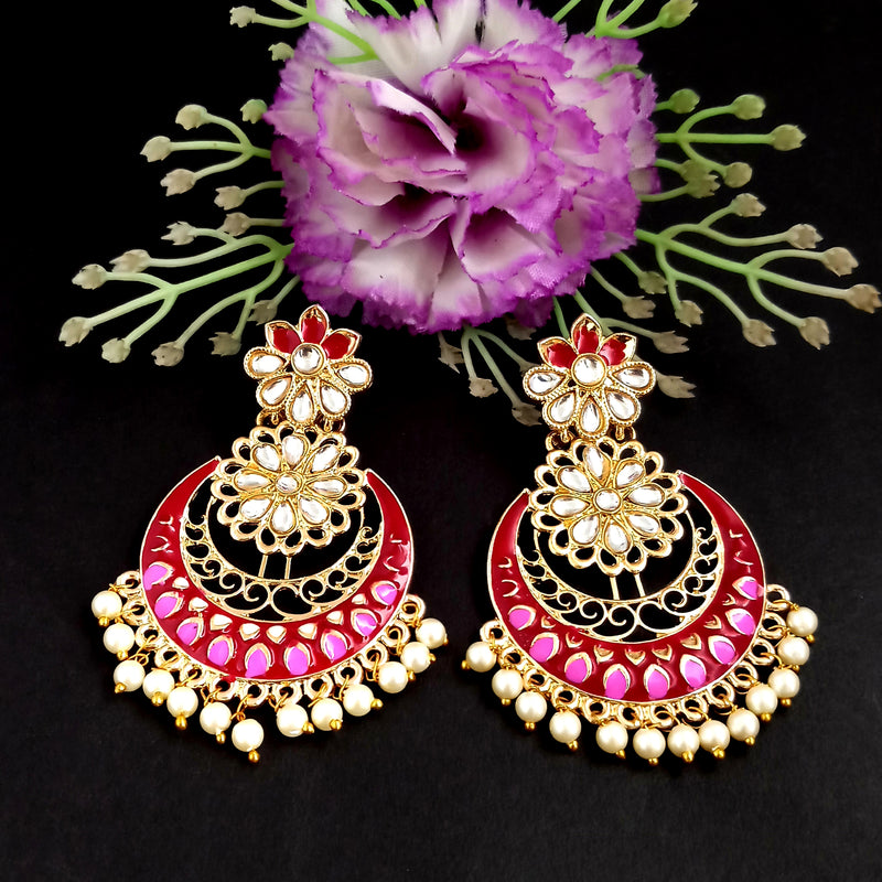 PARSHWAM Pink Glossy Meenakari Pearl Drop Jhumki