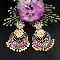 PARSHWAM Grey Glossy Meenakari Pearl Drop Jhumki