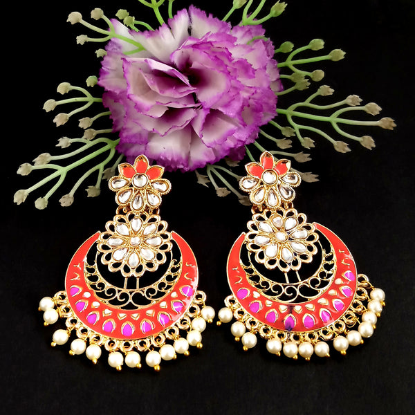 PARSHWAM Red Glossy Meenakari Pearl Drop Jhumki