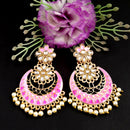 PARSHWAM Light Pink Glossy Meenakari Pearl Drop Jhumki