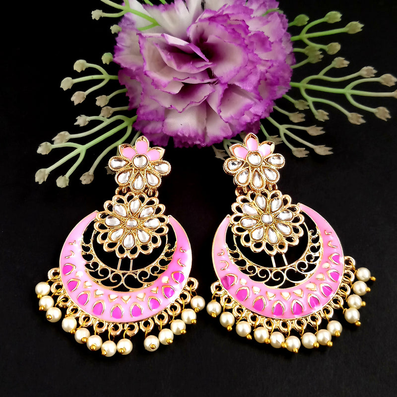 PARSHWAM Light Pink Glossy Meenakari Pearl Drop Jhumki