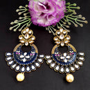 PARSHWAM Blue Glossy Meenakari Pearl Drop Jhumki
