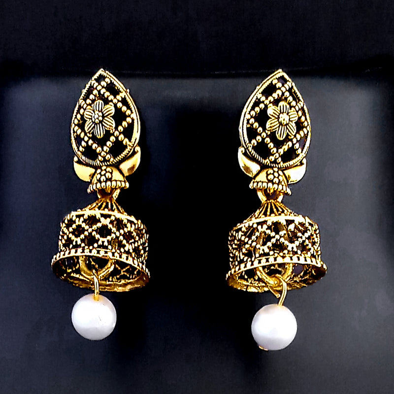 Tip Top Fashion Gold Plated Oxidized Pearl Drop Jhumki