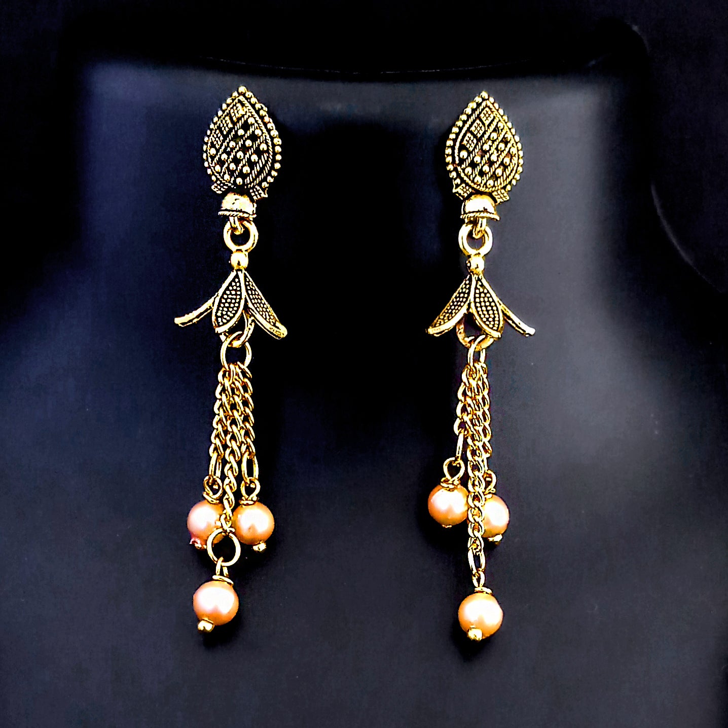 Tip Top Fashion Gold Plated Oxidized Pearl Drop Jhumki