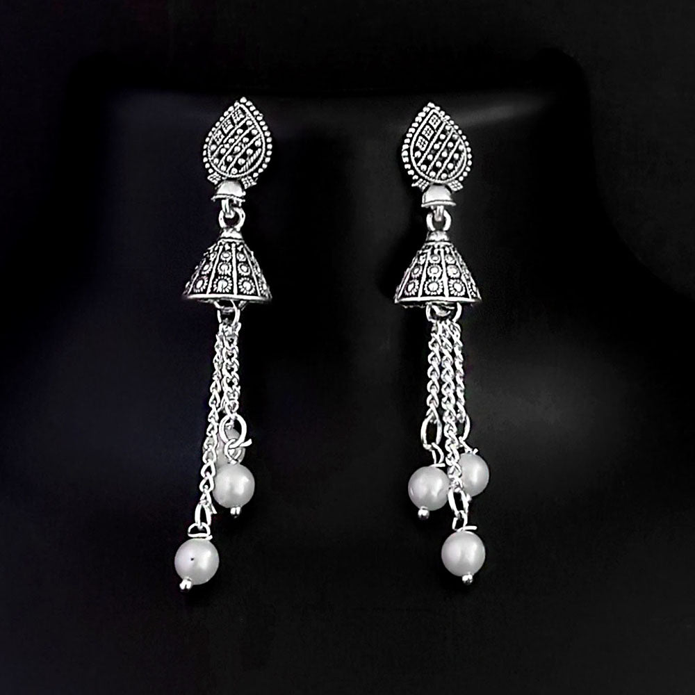 Kriaa Oxidized Plated Perals Drop Jhumki