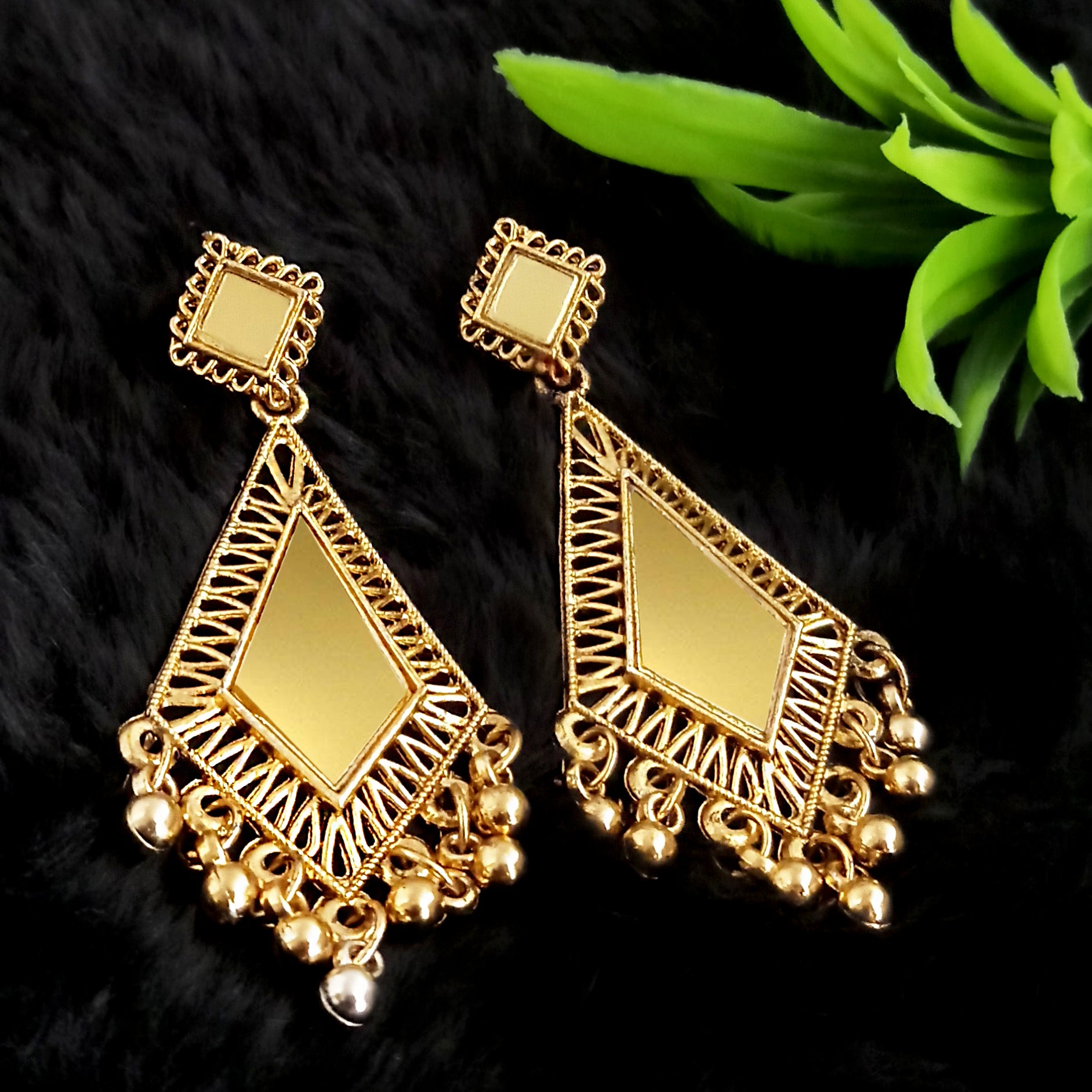 Jeweljunk Gold Plated Dangler Mirror Earring