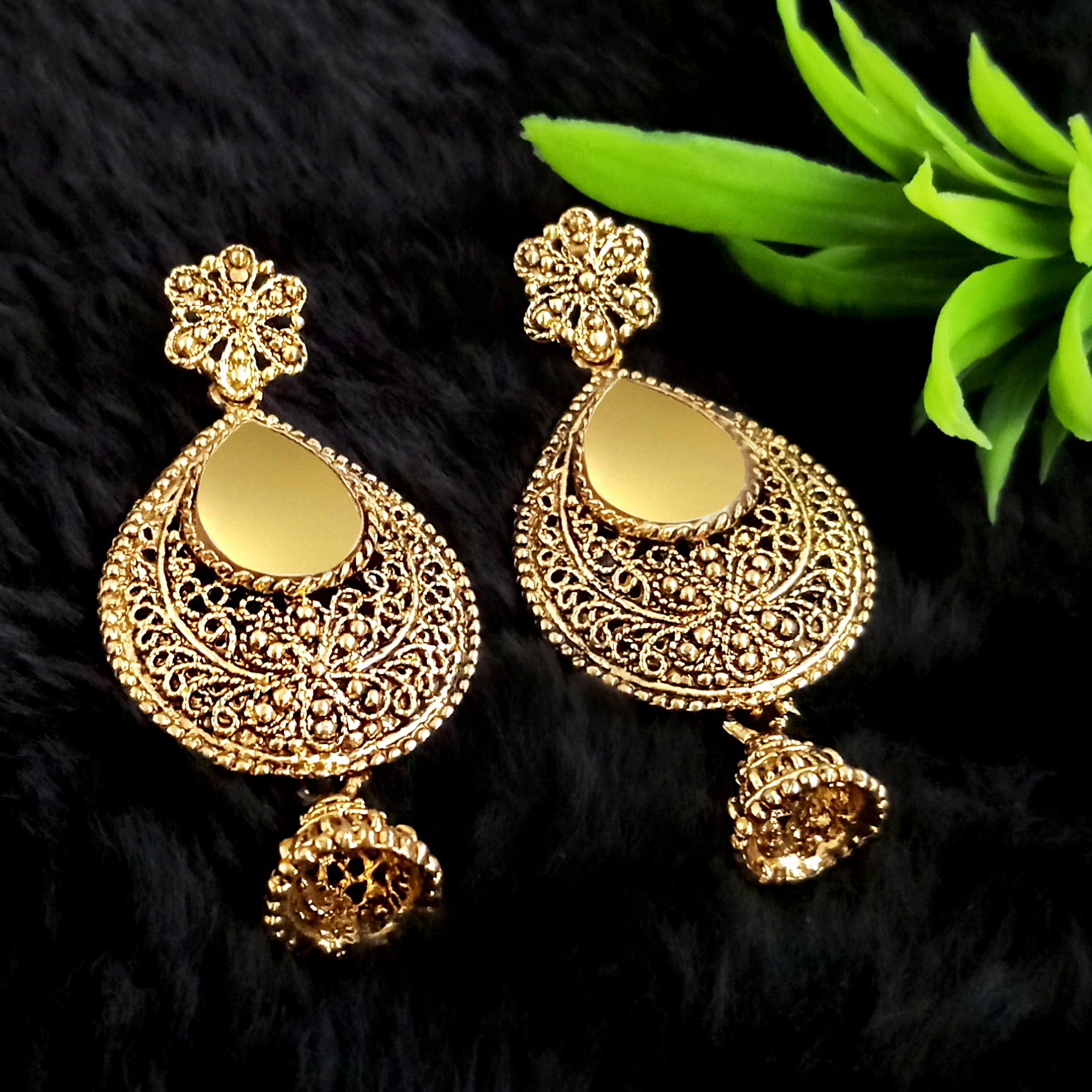 Jeweljunk Gold Plated Dangler Mirror Earring