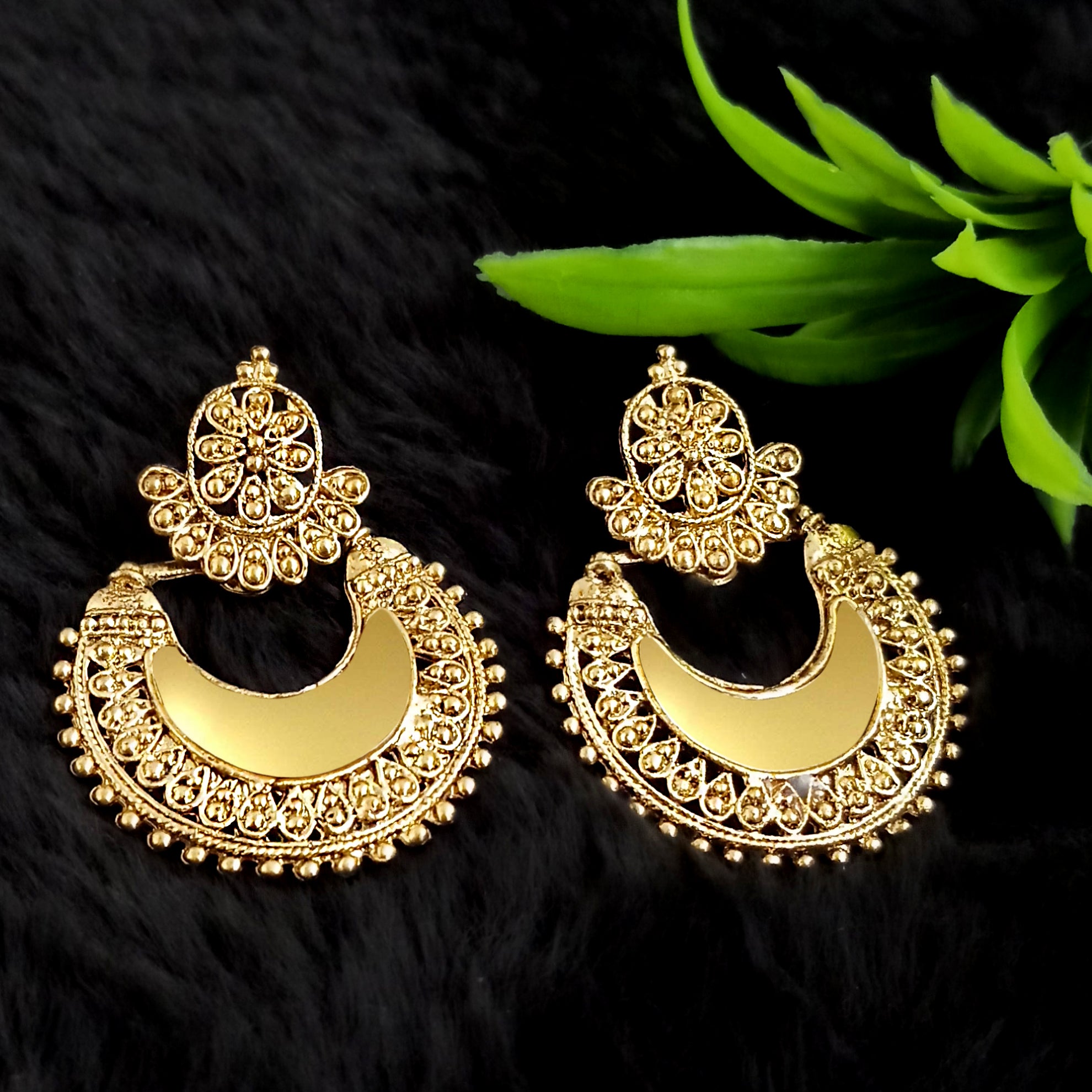 Jeweljunk Gold Plated Dangler Mirror Earring