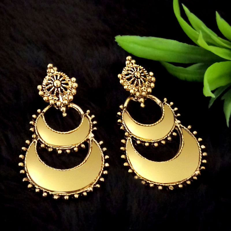 Jeweljunk Gold Plated Dangler Mirror Earring