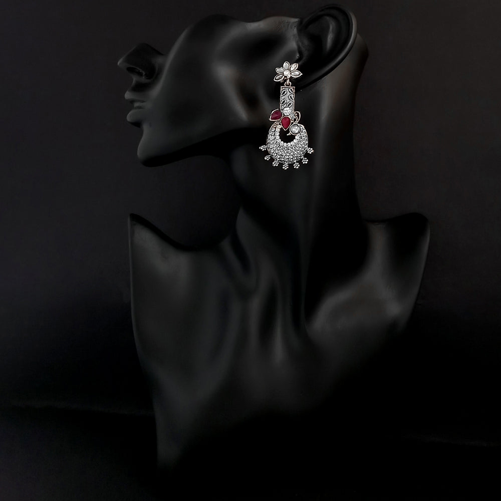 Jinu Arts Maroon Oxidised Plated Dangler Earrings