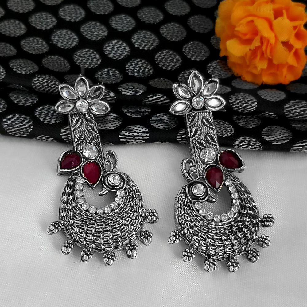Jinu Arts Maroon Oxidised Plated Dangler Earrings