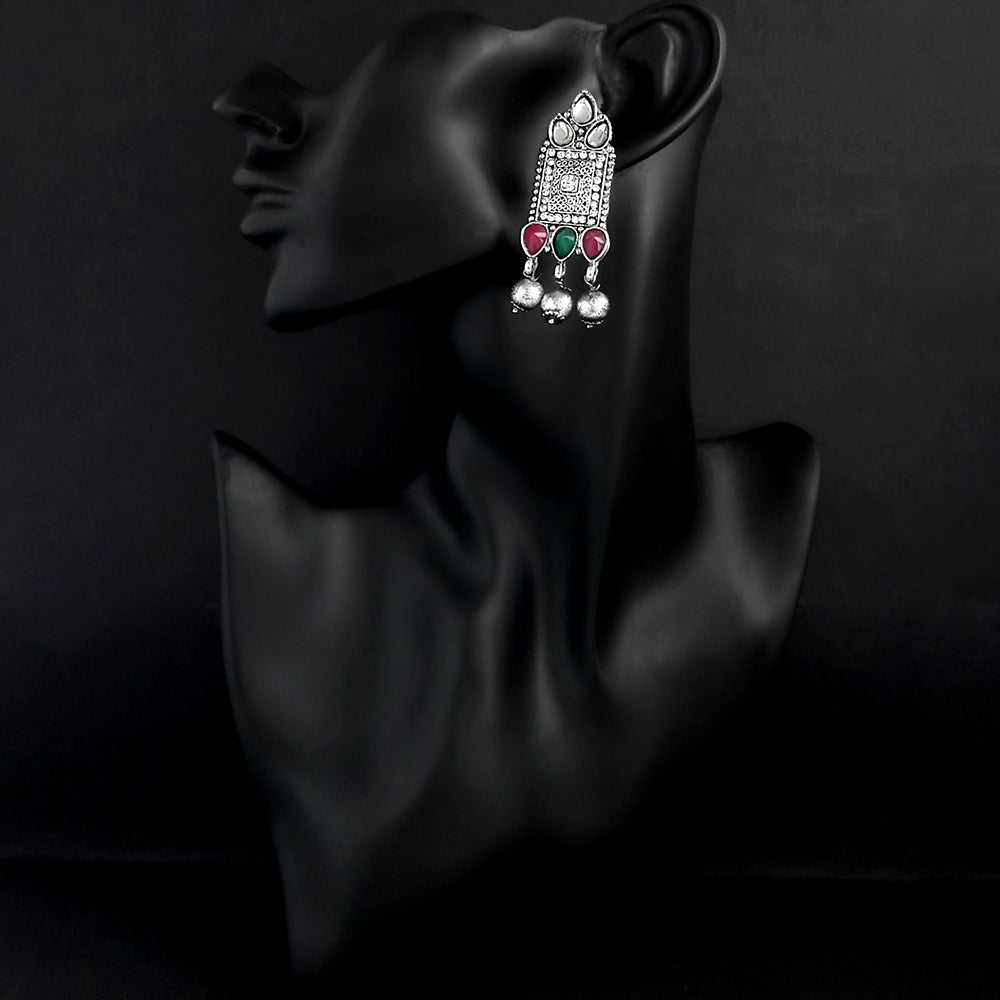 Jinu Arts Maroon Oxidised Plated Dangler Earrings