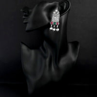 Jinu Arts Maroon Oxidised Plated Dangler Earrings