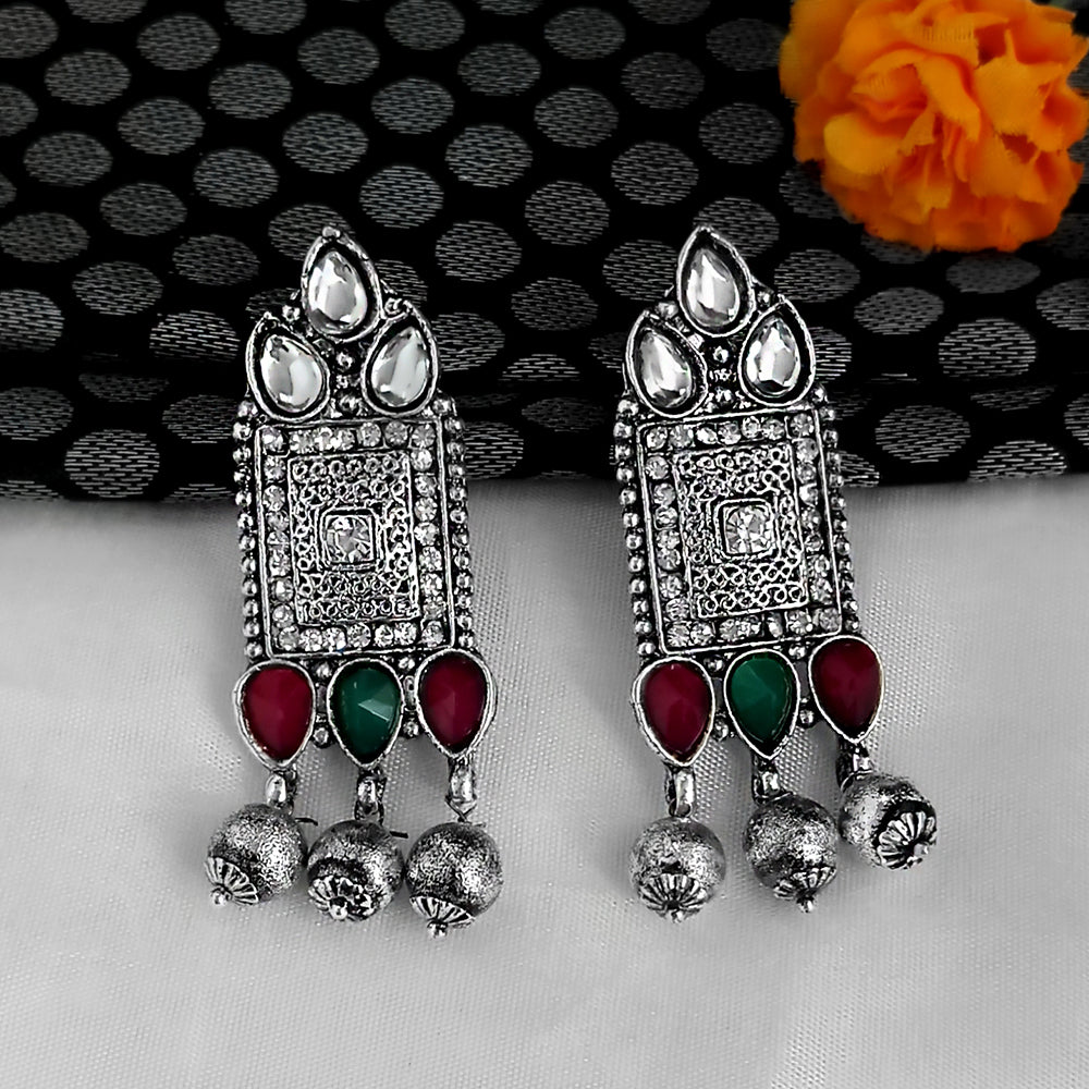 Jinu Arts Maroon Oxidised Plated Dangler Earrings
