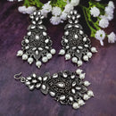 Jinu Arts Oxidised Plated Kundan and Beads Earrings with Maang Tikka