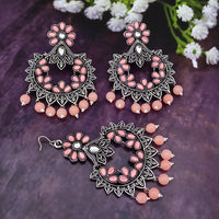 Jinu Arts Oxidised Plated Kundan and Beads Earrings with Maang Tikka